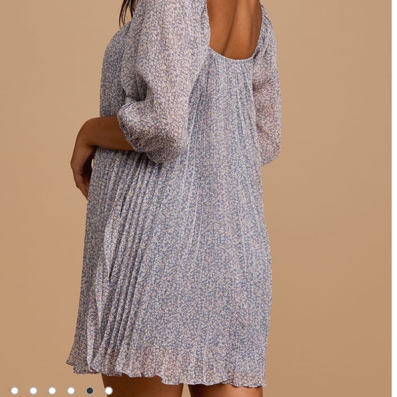 Lulus Blue Floral Pleated Dress - Picture 4 of 8